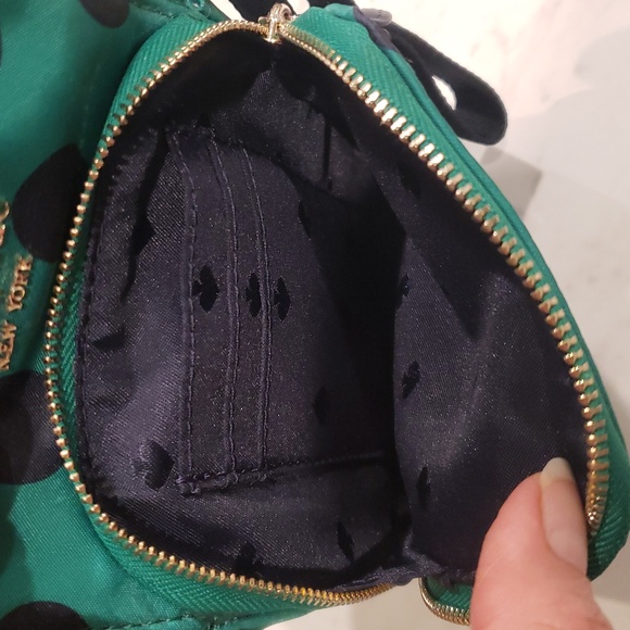 Kate Spade ♠️ Green and Navy Polka Dot Crossbody Phone Bag - Picture 5 of 9